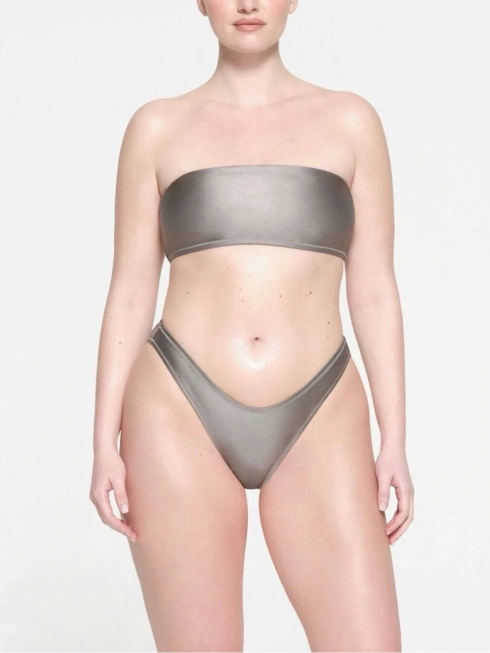 SKIMS Metallic Silver Strapless Bandeau Bikini Top 3XL